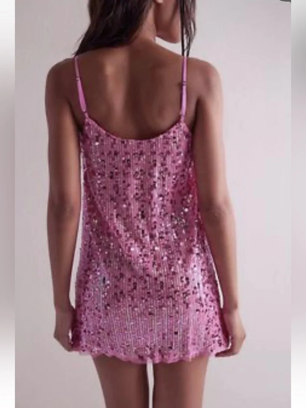 Free People Midnight Kiss Pink Sequin Mini Slipdress NWT Size Small